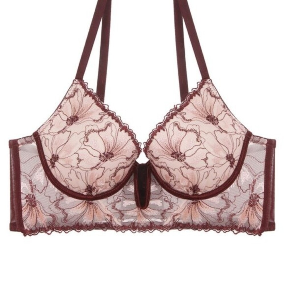 Youmita Red Floral Longline Plunge 34B Bra NWT